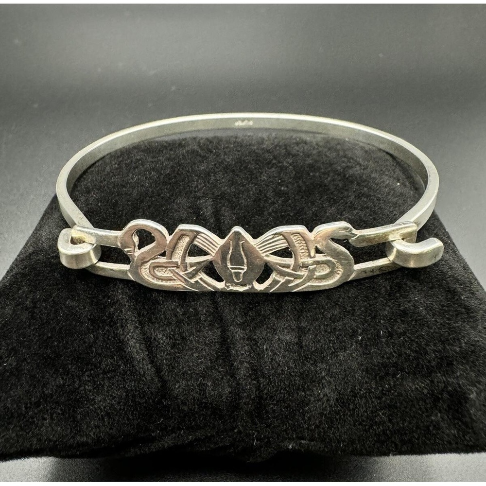 Three Nornes Swan Shetland Silver Sterling Bangle Bracelet Norse Mythology‎ 7.25